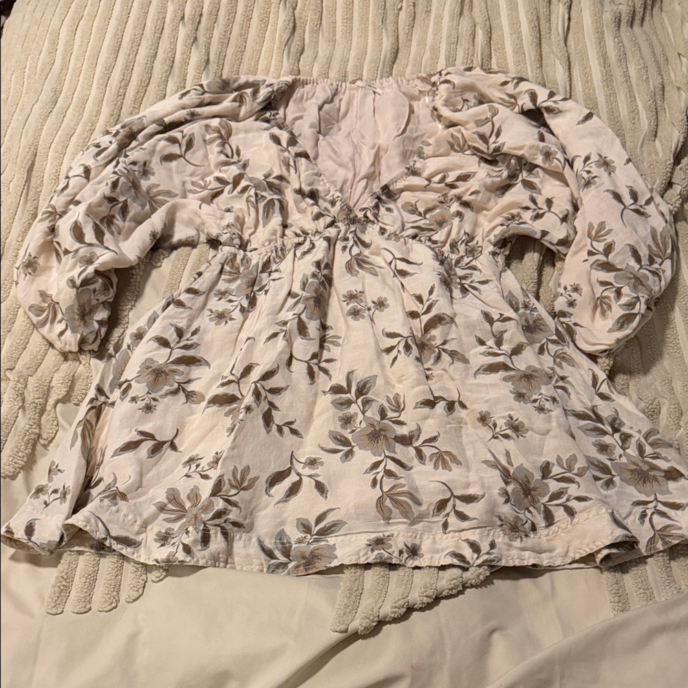 Free People Cream Floral Blouse